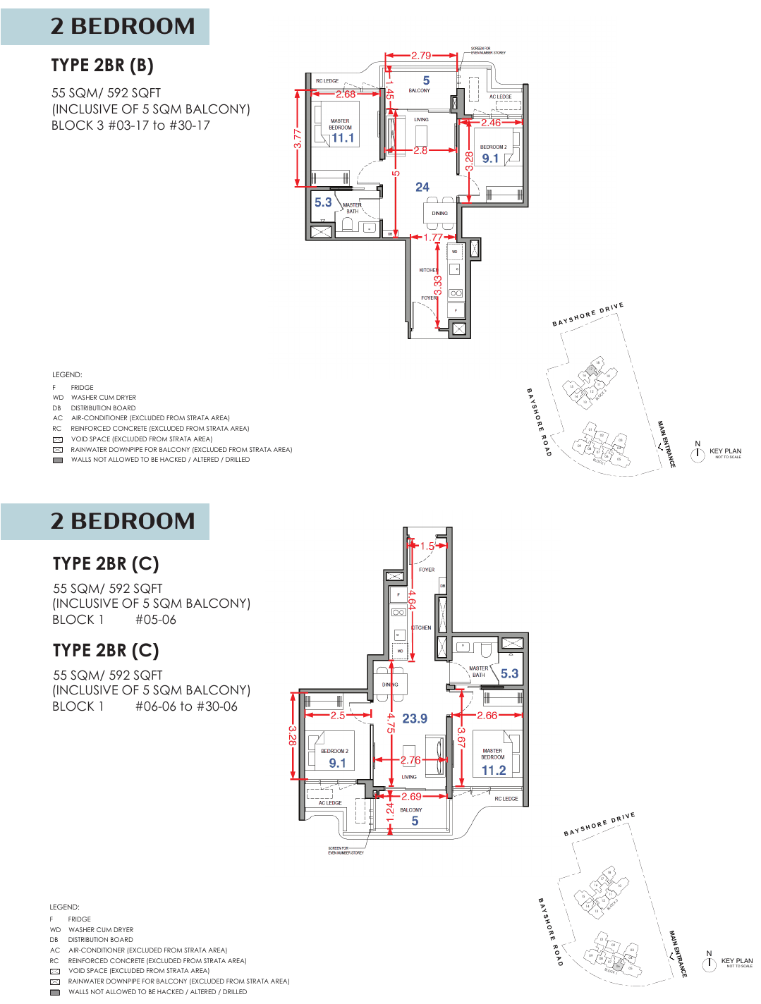 2 Bedroom (B) · (C) floor plan