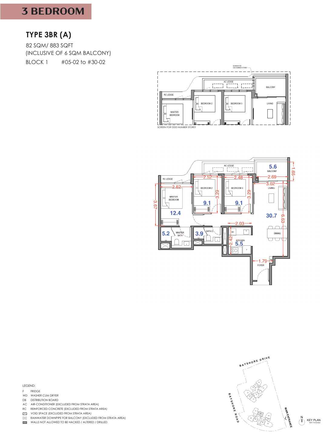 3 Bedroom (A) floor plan